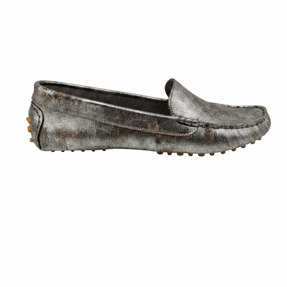 M. Gemi Loafers Womens 38 Silver Metallic Distressed Leather Driving Shoes Italy